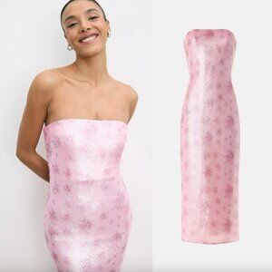 LoveShackFancy Stasia Sequin Midi Dress in Light Pink Floral Strapless Maxi 8